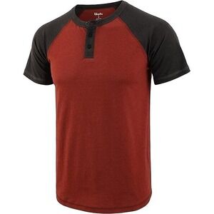 Estepoba Henley T-Shirt for Men, Short Sleeve Raglan – Wine/Black, Size L